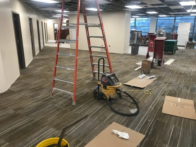 Office carpet tile, mid-install